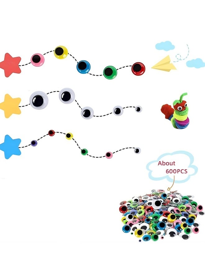 Happy D 600-pack of colorful round wiggly eye stickers, with adhesive backing, suitable for making teddy bear toys (mixed sizes) - Image 5